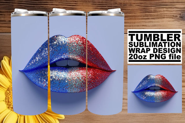 Patriotic Passion: 3D Lips 20oz Tumbler Wrap Sublimation afrosvg 