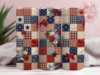 Patriotic Patchwork Quilt 20oz Tumbler, Patriotic Patchwork, Patchwork Quilt, Quilt Tumbler, 20oz Tumbler, Patriotic Tumbler, American Flag, Tumbler Wrap Sublimation Li Zamperini 