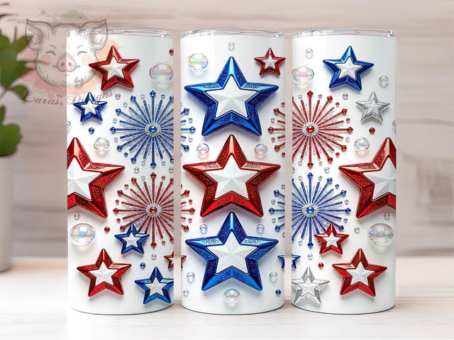 Patriotic Pattern Art 20oz Tumbler, Patriotic Pattern, July 4th, Stars and Stripes, Whimsical Charm, Red White Blue, Skinny Tumbler, Sublimation PNG Sublimation Lara' s Designs 