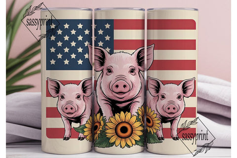 Patriotic Pig & Sunflowers 20oz Tumbler Sublimation sassyprint 