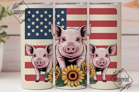 Patriotic Pig & Sunflowers 20oz Tumbler Sublimation sassyprint 