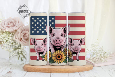 Patriotic Pig & Sunflowers 20oz Tumbler Sublimation sassyprint 