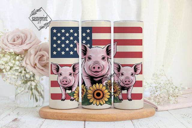 Patriotic Pig & Sunflowers 20oz Tumbler Sublimation sassyprint 