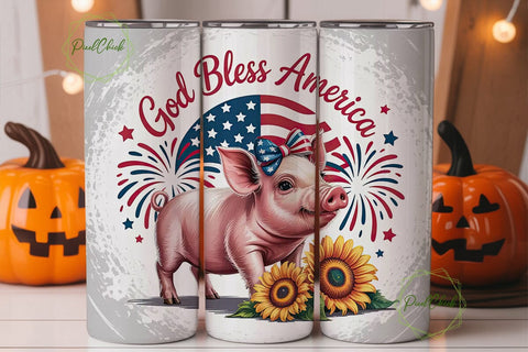 Patriotic Piglet 20oz Tumbler Wrap Sublimation PixelChick 