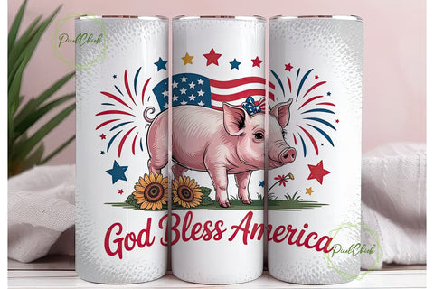 Patriotic Piglet 20oz Tumbler Wrap Sublimation PixelChick 