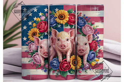 Patriotic Piglets 20oz Tumbler Wrap Sublimation sassyprint 