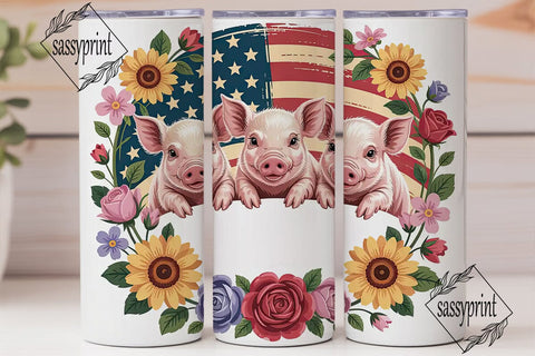 Patriotic Piglets 20oz Tumbler Wrap Sublimation sassyprint 