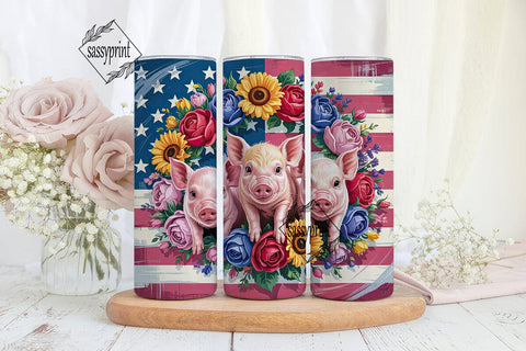 Patriotic Piglets 20oz Tumbler Wrap Sublimation sassyprint 