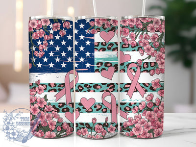 Patriotic Pink Ribbon 20oz Tumbler, Breast Cancer Awareness, Pink Ribbon, Patriotic Tumbler, Sublimation Wrap, 20Oz Tumbler, Support Warrior Sublimation ToriDesigns 