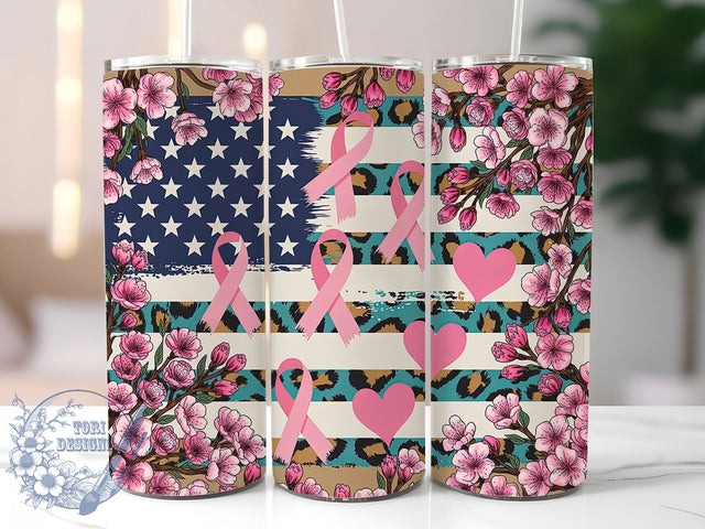 Patriotic Pink Ribbon 20oz Tumbler, Breast Cancer Awareness, Pink Ribbon, Patriotic Tumbler, Sublimation Wrap, 20Oz Tumbler, Support Warrior Sublimation ToriDesigns 