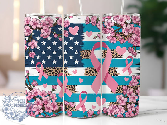 Patriotic Pink Ribbon 20oz Tumbler, Breast Cancer Awareness, Pink Ribbon, Patriotic Tumbler, Sublimation Wrap, 20Oz Tumbler, Support Warrior Sublimation ToriDesigns 