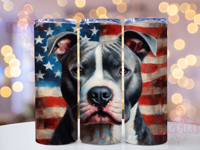 Patriotic Pitbull Dog Lover Tumbler, Dog Lover Design, Patriotic Pet Art, American Dog Tumbler, Pit Bull Owner Gift, Dog Flag Design, Pet Lover Wrap Sublimation SvggirlplusArt 