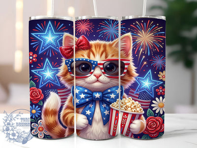 Patriotic Popcorn Kitty 20oz Tumbler, Patriotic Popcorn, Popcorn Kitty, Kitty Tumbler, Patriotic Kitty, Popcorn Kitty PNG, Patriotic Kitty PNG, 20oz Tumbler Wrap Sublimation ToriDesigns 