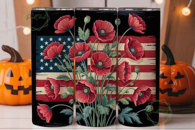 Patriotic Poppies 20oz Tumbler Wrap Sublimation PixelChick 