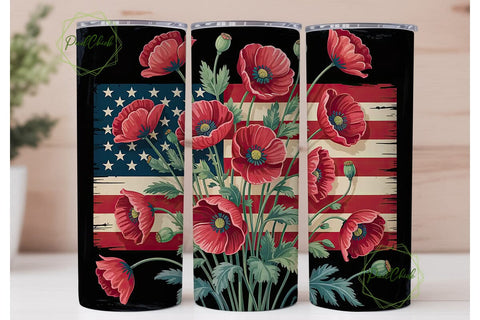 Patriotic Poppies 20oz Tumbler Wrap Sublimation PixelChick 