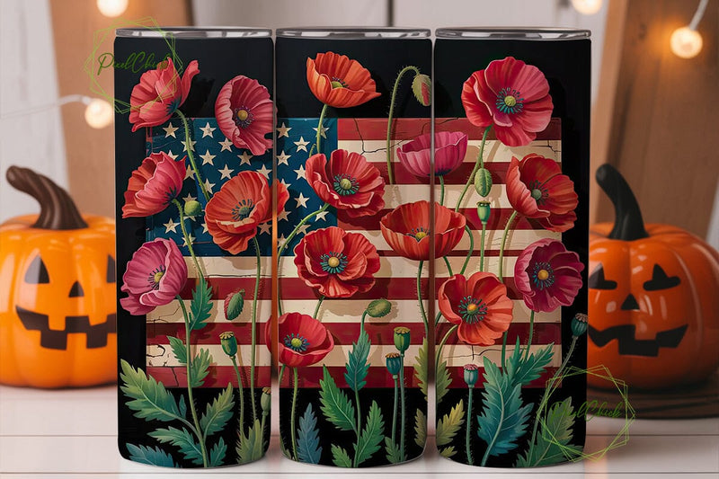 Patriotic Poppies 20oz Tumbler Wrap Sublimation PixelChick 