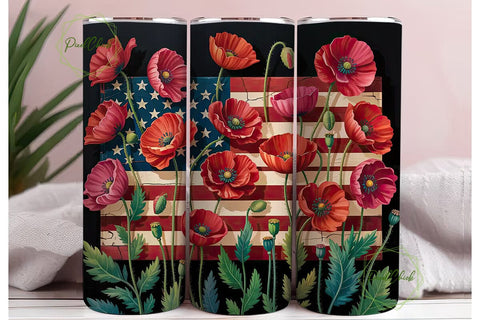 Patriotic Poppies 20oz Tumbler Wrap Sublimation PixelChick 