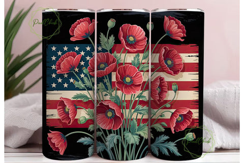 Patriotic Poppies 20oz Tumbler Wrap Sublimation PixelChick 
