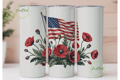 Patriotic Poppies & US Flag 20oz Tumbler Sublimation PixelChick 