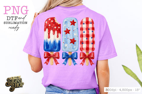 Patriotic Popsicle Bow PNG, 4th of July Summer Design Sublimation The Vintage Signs Shop 