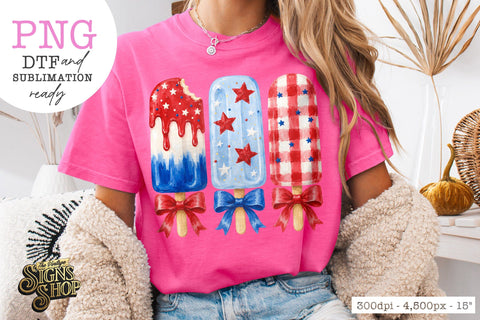 Patriotic Popsicle Bow PNG, 4th of July Summer Design Sublimation The Vintage Signs Shop 