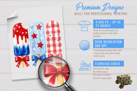 Patriotic Popsicle Bow PNG, 4th of July Summer Design Sublimation The Vintage Signs Shop 