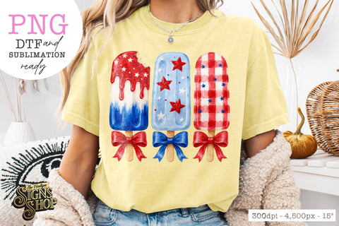 Patriotic Popsicle Bow PNG, 4th of July Summer Design Sublimation The Vintage Signs Shop 