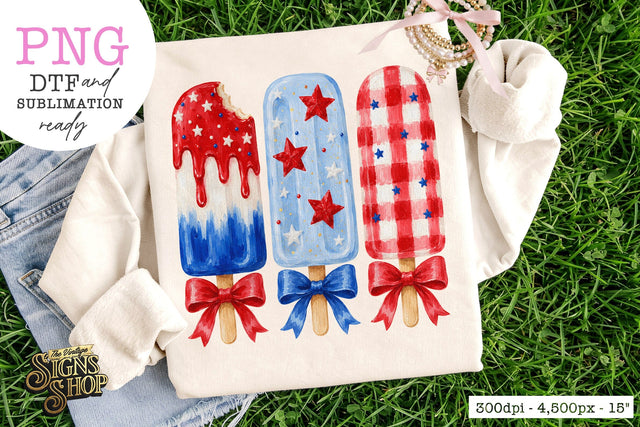 Patriotic Popsicle Bow PNG, 4th of July Summer Design Sublimation The Vintage Signs Shop 