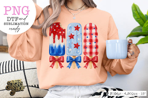 Patriotic Popsicle Bow PNG, 4th of July Summer Design Sublimation The Vintage Signs Shop 