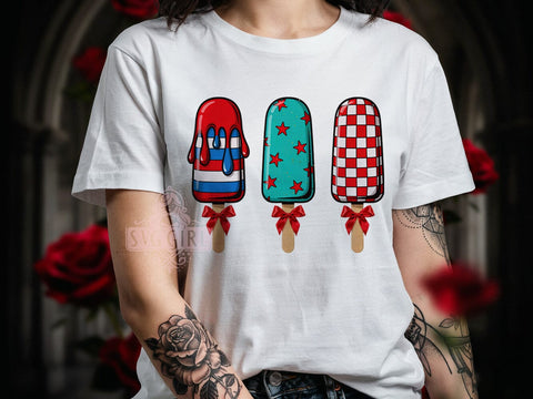 Patriotic Popsicles Fun T-Shirt PNG, Patriotic Popsicles, Summer Fun, Red White Blue, Festive Design, Sublimation PNG, Statement Shirt, Holiday Vibes Sublimation SvggirlplusArt 
