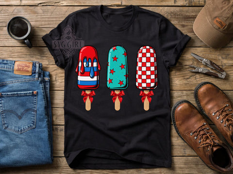 Patriotic Popsicles Fun T-Shirt PNG, Patriotic Popsicles, Summer Fun, Red White Blue, Festive Design, Sublimation PNG, Statement Shirt, Holiday Vibes Sublimation SvggirlplusArt 