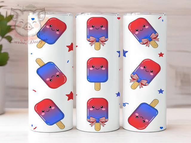 Patriotic Popsicles Stars 20oz Tumbler, Patriotic Popsicles, Stars Motif, Red White Blue, Sublimation Wrap, 20oz Tumbler, Festive Aesthetic, Summer Charm Sublimation Lara' s Designs 