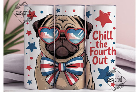 Patriotic Pug 20oz Tumbler Wrap Sublimation sassyprint 