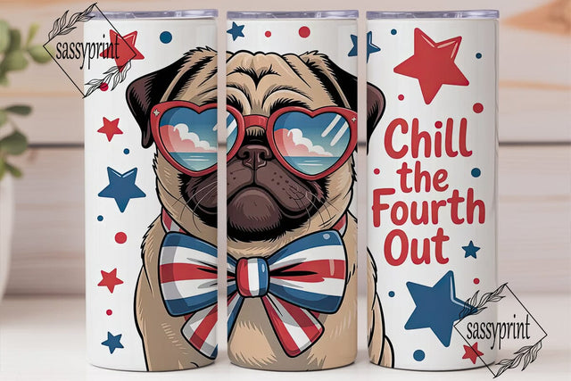 Patriotic Pug 20oz Tumbler Wrap Sublimation sassyprint 