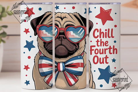 Patriotic Pug 20oz Tumbler Wrap Sublimation sassyprint 