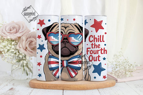 Patriotic Pug 20oz Tumbler Wrap Sublimation sassyprint 