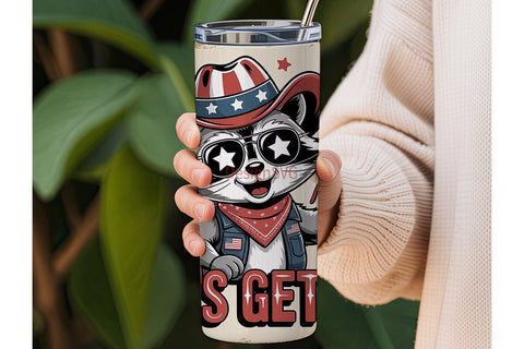 Patriotic Raccoon 20oz Tumbler Wrap Sublimation DesignSVG 