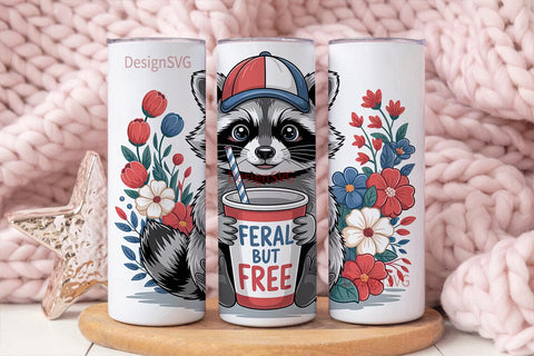 Patriotic Raccoon 20oz Tumbler Wrap Sublimation DesignSVG 