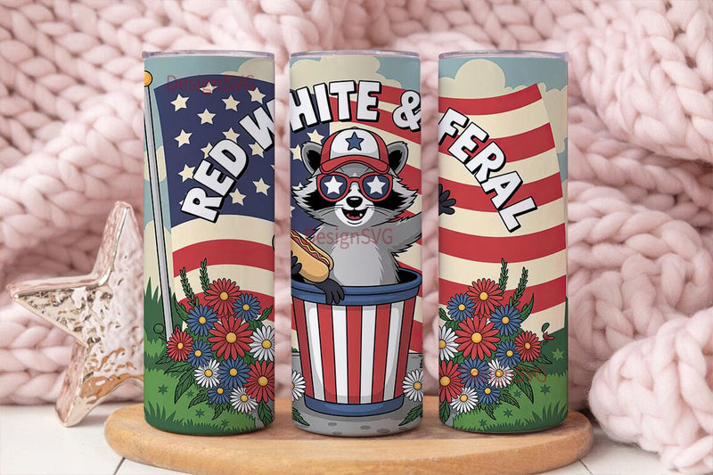 Patriotic Raccoon 20oz Tumbler Wrap Sublimation DesignSVG 