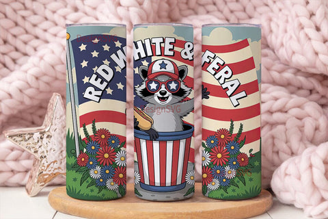 Patriotic Raccoon 20oz Tumbler Wrap Sublimation DesignSVG 