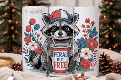 Patriotic Raccoon 20oz Tumbler Wrap Sublimation DesignSVG 