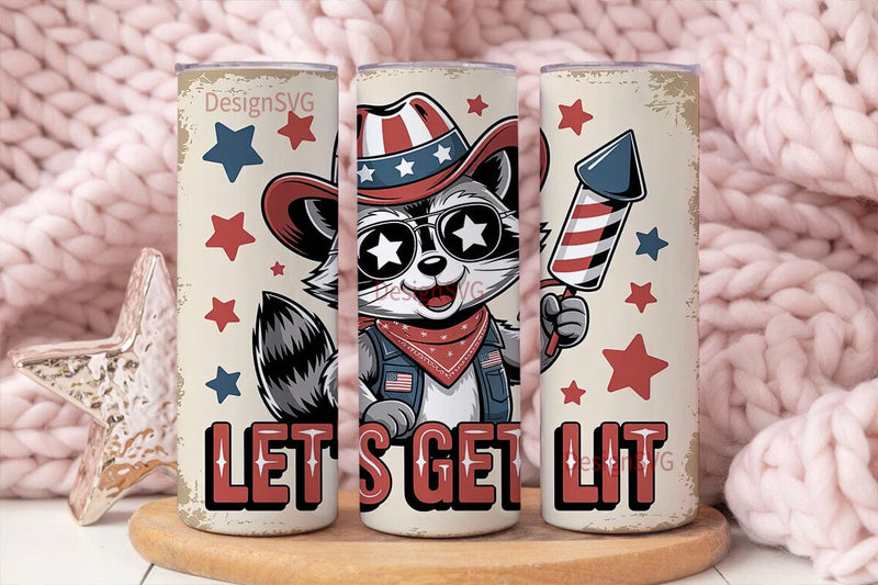 Patriotic Raccoon 20oz Tumbler Wrap Sublimation DesignSVG 