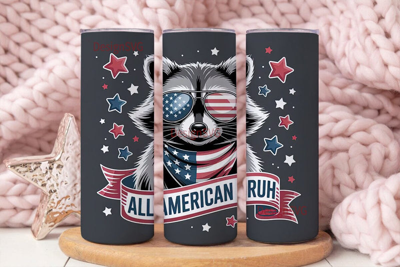 Patriotic Raccoon 20oz Tumbler Wrap Sublimation DesignSVG 