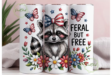 Patriotic Raccoon 20oz Tumbler Wrap Sublimation PixelChick 