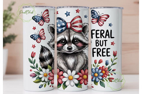 Patriotic Raccoon 20oz Tumbler Wrap Sublimation PixelChick 
