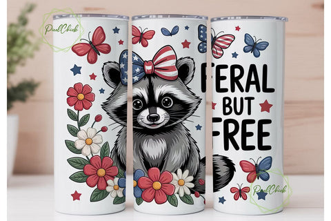 Patriotic Raccoon 20oz Tumbler Wrap Sublimation PixelChick 