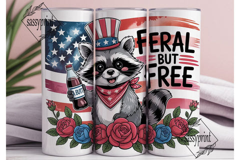 Patriotic Raccoon 20oz Tumbler Wrap Sublimation sassyprint 