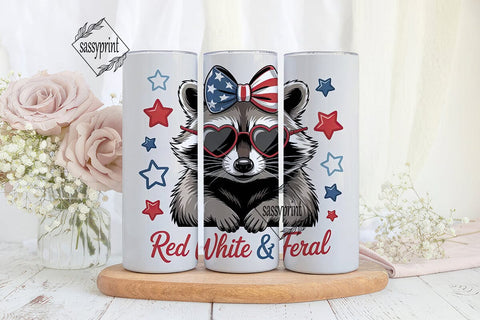 Patriotic Raccoon 20oz Tumbler Wrap Sublimation sassyprint 