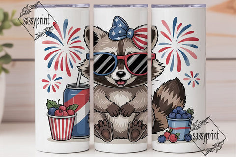 Patriotic Raccoon 20oz Tumbler Wrap Sublimation sassyprint 