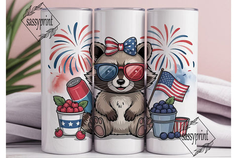 Patriotic Raccoon 20oz Tumbler Wrap Sublimation sassyprint 
